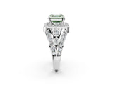 Silver Fancy Green Asscher Cut Diamond Halo Ring with Split Shank and Bezel Accents and Four-Prong Setting_8