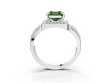 Silver Fancy Green Asscher Cut Diamond Halo Ring with Split Shank and Bezel Accents and Four-Prong Setting_9