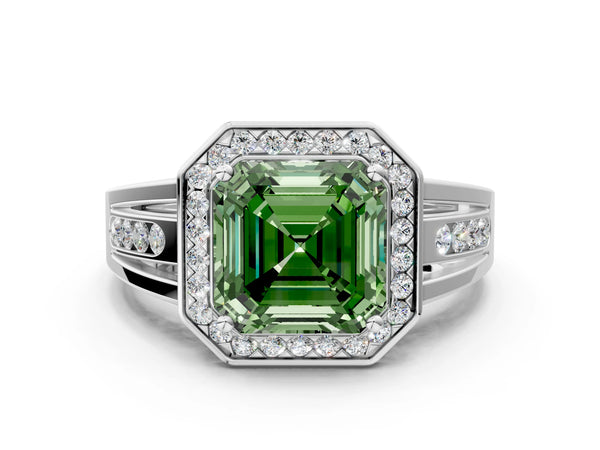 Sterling Silver Asscher Cut Channel Set Halo Engagement Ring Setting for Fancy Green Center