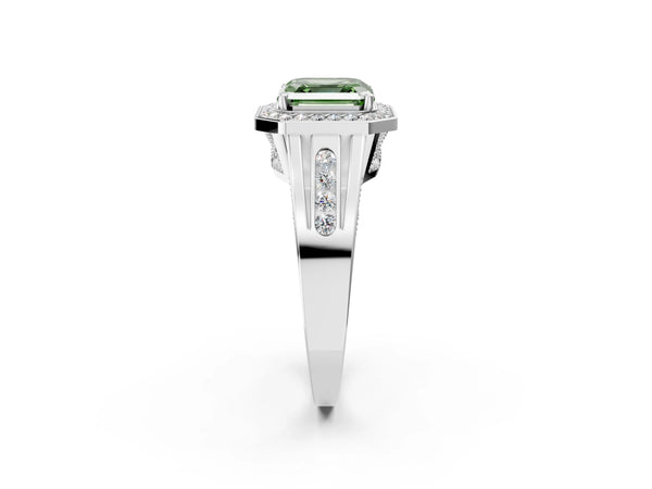 Sterling Silver Asscher Cut Channel Set Halo Engagement Ring Setting for Fancy Green Center