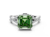 Silver Fancy Green Asscher Cut Diamond  Halo Twist Band Solitaire Prong Setting Ring_12