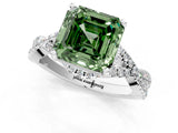 Silver Fancy Green Asscher Cut Diamond  Halo Twist Band Solitaire Prong Setting Ring_13