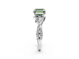 Silver Fancy Green Asscher Cut Diamond  Halo Twist Band Solitaire Prong Setting Ring_14