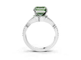 Silver Fancy Green Asscher Cut Diamond  Halo Twist Band Solitaire Prong Setting Ring_15