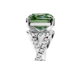 Silver Fancy Green Asscher Cut Diamond  Halo Twist Band Solitaire Prong Setting Ring_17