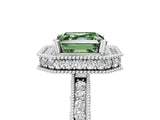 Silver Fancy Green Asscher Cut Diamond Milgrain Halo Engagement Ring with Round Pavé Band and Prong Setting_17