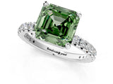 Silver Fancy Green Asscher Cut Diamond Pavé Solitaire Ring with Round Band and Prong Setting_1