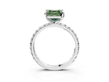 Silver Fancy Green Asscher Cut Diamond Pavé Solitaire Ring with Round Band and Prong Setting_3