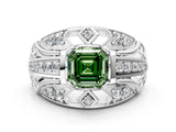 Silver Fancy Green Asscher Cut Diamond Pave Art Deco Split Shank Ring with Four-Prong Setting_6