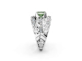 Silver Fancy Green Asscher Cut Diamond Pave Art Deco Split Shank Ring with Four-Prong Setting_8