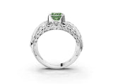 Silver Fancy Green Asscher Cut Diamond Pave Art Deco Split Shank Ring with Four-Prong Setting_9