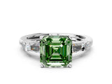 Silver Fancy Green Asscher  Cut Diamond Ring with Baguette Side Stones, Channel Set Band, and Four-Prong Setting_24