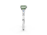 Silver Fancy Green Asscher  Cut Diamond Ring with Baguette Side Stones, Channel Set Band, and Four-Prong Setting_26