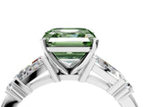 Silver Fancy Green Asscher  Cut Diamond Ring with Baguette Side Stones, Channel Set Band, and Four-Prong Setting_28