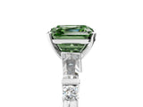 Silver Fancy Green Asscher  Cut Diamond Ring with Baguette Side Stones, Channel Set Band, and Four-Prong Setting_29