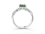 Silver Fancy Green Asscher Cut Diamond Scattered Round Accent Ring with Prong Setting_3