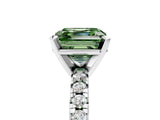 Silver Fancy Green Asscher Cut Diamond Solitaire Pavé Engagement Ring with Round Band and Prong Setting_5