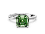 Silver Fancy Green Asscher Cut Diamond Solitaire Ring with Classic Band and Four-Prong Setting_6