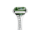 Silver Fancy Green Asscher Cut Diamond Solitaire Ring with Pavé Band and Prong Setting_17