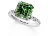 Silver Fancy Green Asscher Cut Diamond Solitaire Ring with Round  Pavé Band and Four-Prong Setting_37