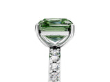 Silver Fancy Green Asscher  Cut Diamond Solitaire with Pave Band and Four-Prong Setting 5