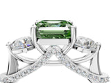 Silver Fancy Green Asscher Cut Diamond Three-Stone Ring with Prong Setting and Pavé Band_10