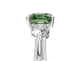 Silver Fancy Green Asscher Cut Diamond Three-Stone Ring with Prong Setting and Pavé Band_11