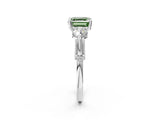 Silver Fancy Green Asscher Cut Diamond Three-Stone Ring with Prong Setting and Pavé Band_8