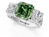 Silver Fancy Green Asscher Cut Diamond Three-Stone Ring with Prong Setting and Textured Band_51