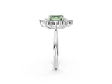 Silver Fancy Green Asscher Cut Halo Diamond Cluster Ring with Marquise and Round Stones on a White Gold Band with Prong Setting_2