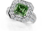 Silver Fancy Green Asscher Cut Halo Diamond Engagement Ring with Pave Split Shank and Four-Prong Setting_37