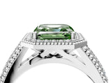 Silver Fancy Green Asscher Cut Halo Diamond Ring with Beaded Split Shank and Four-Prong Setting_10