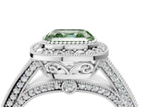 Silver Fancy Green Asscher Cut Halo Diamond Split Shank Pave Ring_10