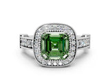 Silver Fancy Green Asscher Cut Halo Diamond Split Shank Pave Ring_6