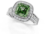 Silver Fancy Green Asscher Cut Halo Diamond Split Shank Pave Ring_7