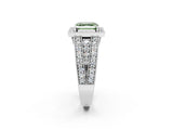 Silver Fancy Green Asscher Cut Halo Diamond Split Shank Ring with Prong Setting_8