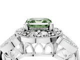 Silver Fancy Green Asscher Cut Halo Milgrain Diamond Engagement Ring with Leaf Band and Four-Prong Setting_16