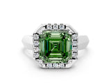 Silver Fancy Green Asscher  Cut Halo Solitaire Engagement Ring with Square Band and Four-Prong Setting_24