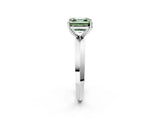 Silver Fancy Green Asscher  Cut Solitaire Engagement Ring with Flat Band and Four-Prong Setting 2