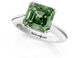 Silver Fancy Green Asscher  Cut Solitaire Engagement Ring with Tapered Band and Four-Prong Setting 2