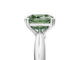 Silver Fancy Green Asscher  Cut Solitaire Engagement Ring with Tapered Band and Four-Prong Setting