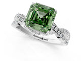 Silver Fancy Green Asscher Cut Solitaire Twist Pave Diamond Engagement Ring with Prong Setting_43