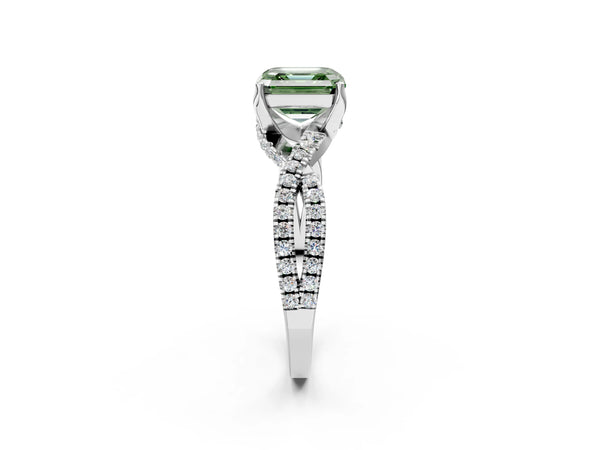 Sterling Silver Asscher Cut Twisted Split Shank Engagement Ring Setting for Fancy Green Center