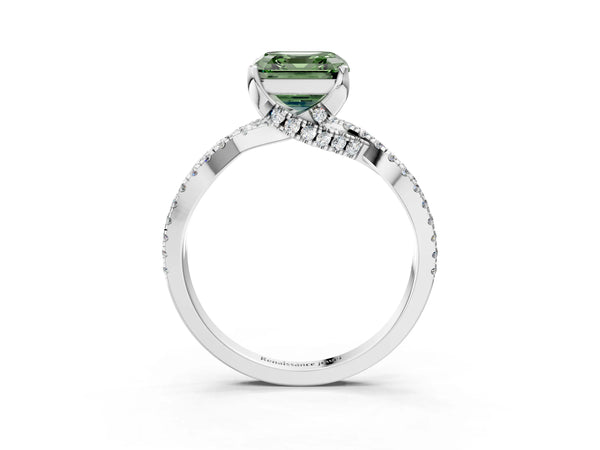 Sterling Silver Asscher Cut Twisted Split Shank Engagement Ring Setting for Fancy Green Center