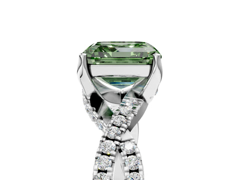 Silver Fancy Green Asscher Cut Solitaire Twist Pave Diamond Engagement Ring with Prong Setting_47