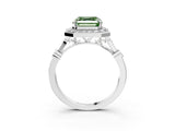 Silver Fancy Green Asscher  Halo Diamond Engagement Ring with Twisted Band and Four-Prong Setting 3