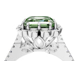 Silver Fancy Green Asscher  Halo Diamond Floral Split Shank Engagement Ring 13