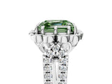 Silver Fancy Green Asscher  Halo Diamond Floral Split Shank Engagement Ring 14