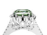 Silver Fancy Green Asscher  Halo Diamond Floral Split Shank Engagement Ring 7