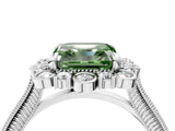 Silver Fancy Green Asscher  Halo Milgrain Pave Diamond Ring with Four-Prong Setting 4